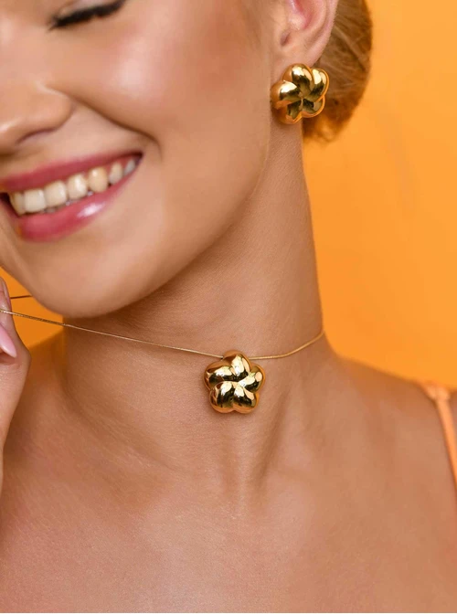 Naszyjnik dmuchany kwiat, złoty S306575Z00