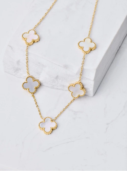 Naszyjnik koniczynki, masa perłowa, złoty S306911Z02