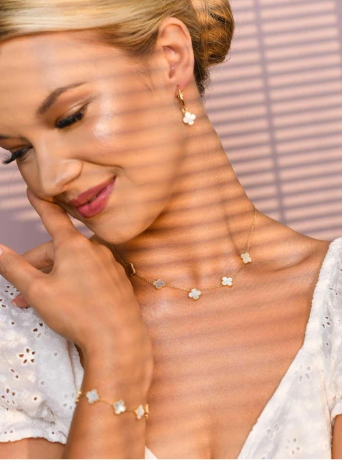 Naszyjnik koniczynki, masa perłowa, złoty S306911Z02