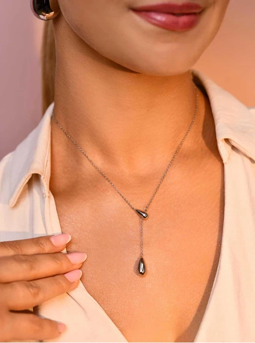 Naszyjnik krawatka dmuchane krople, srebrny S306436S00