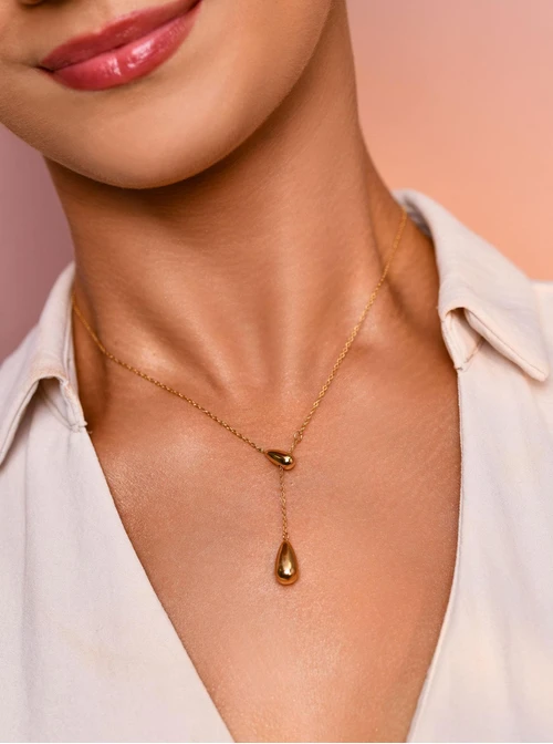 Naszyjnik krawatka dmuchane krople, złoty S306436Z00