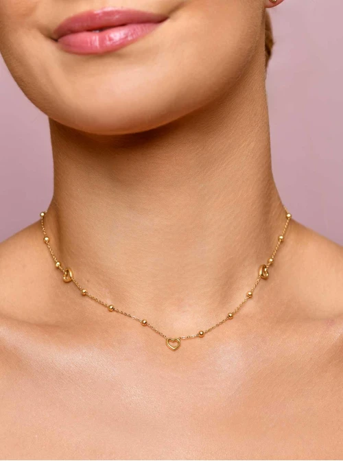 Naszyjnik serduszka, kuleczki, złoty S305916Z00