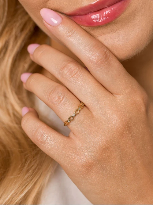 Pierścionek serduszka, kryształki, złoty S406533Z00