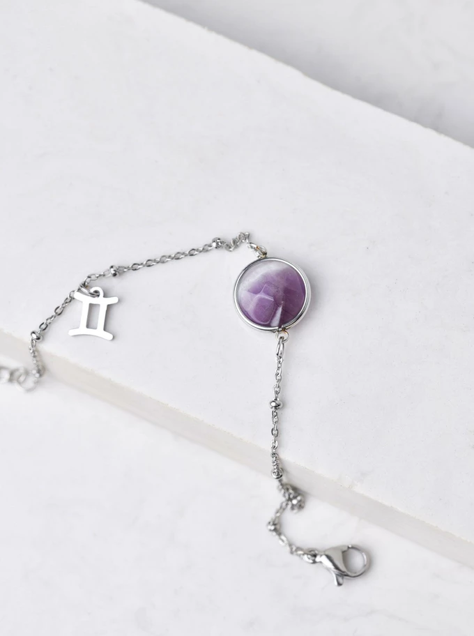 [Zestaw] Naszyjnik Bliźnięta, Ametyst, srebrny S3V72972-2S