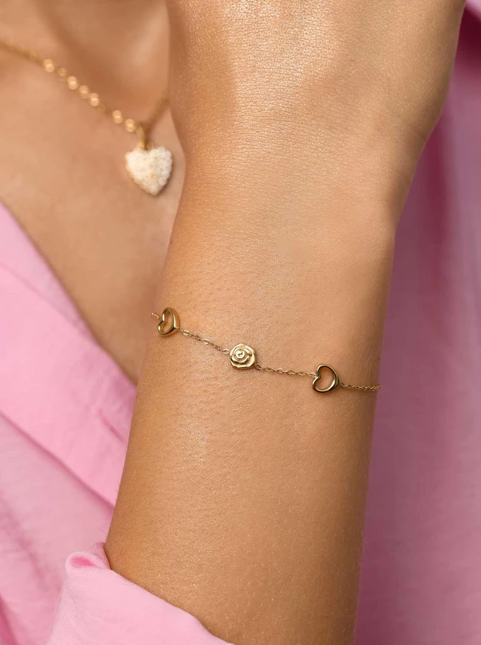 Bransoletka serduszka, róża, złoty S106006Z00