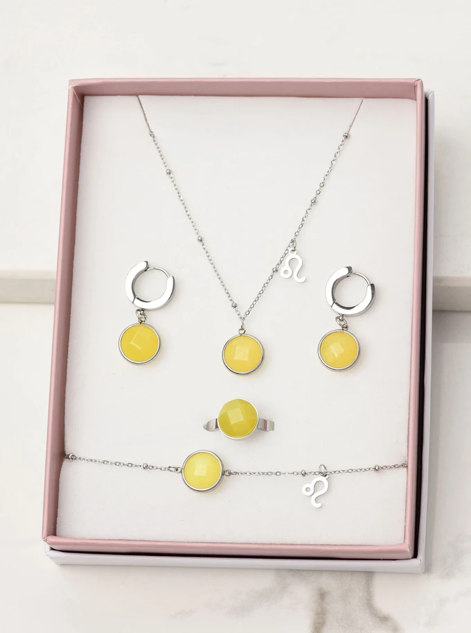 [Zestaw] Naszyjnik Lew, Cytryn, srebrny S3V72972-4S