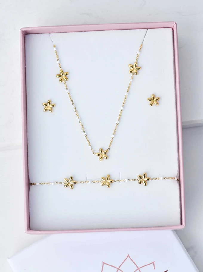 [Zestaw] Naszyjnik kwiatki, złoty S305996Z00