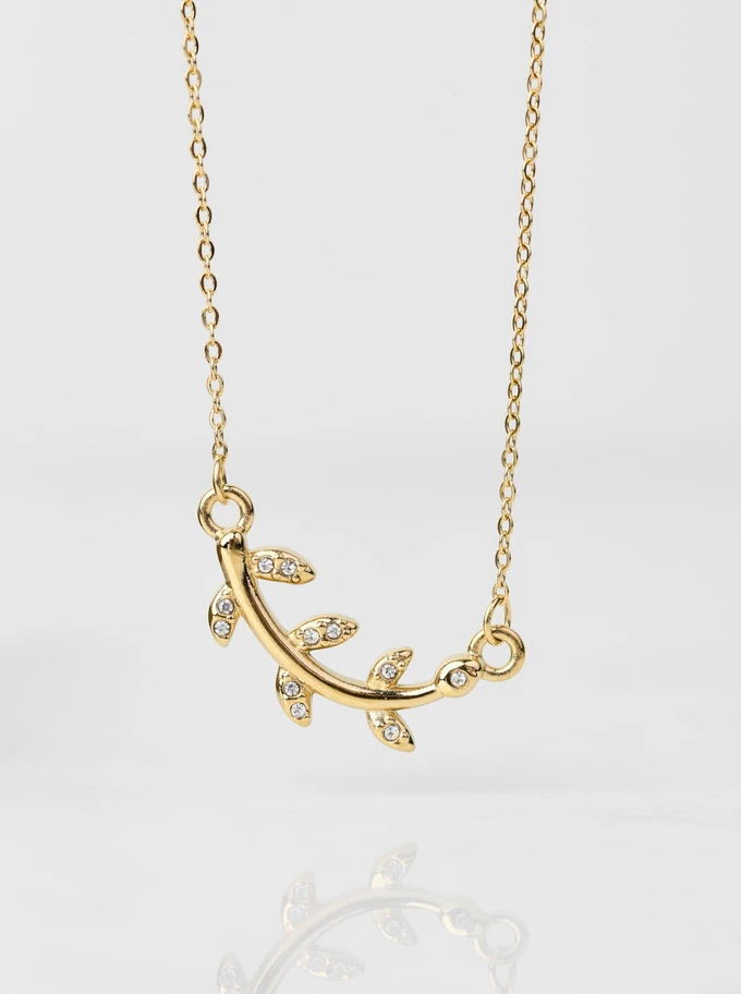 Naszyjnik listki, kryształki, złoty S306074Z00