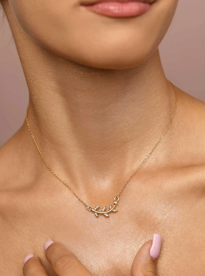 Naszyjnik listki, kryształki, złoty S306074Z00