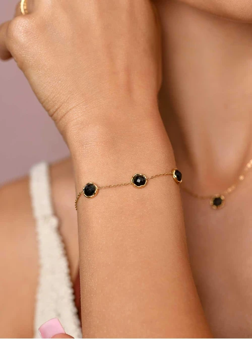 Bransoletka kółeczka, czarne kryształki, złoty S106058Z00
