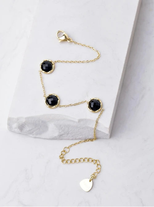 Bransoletka kółeczka, czarne kryształki, złoty S106058Z00