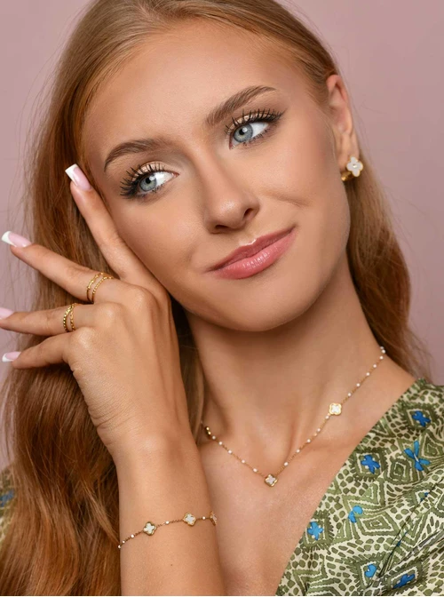 Bransoletka koniczynki z masą perłową, złoty S106034Z02