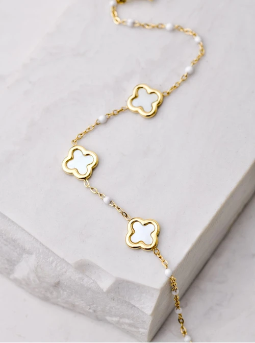 Bransoletka koniczynki z masą perłową, złoty S106034Z02