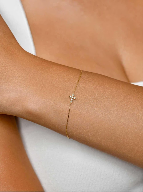 Bransoletka krzyżyk z kryształkami, złoty S106227Z00