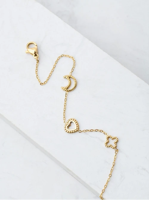 Bransoletka księżyc, serce, koniczynka, złoty S105949Z00