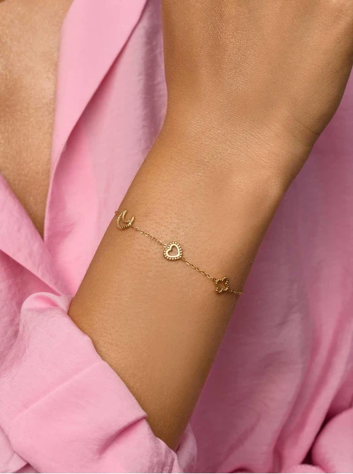 Bransoletka księżyc, serce, koniczynka, złoty S105949Z00