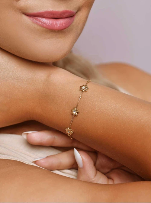 Bransoletka kwiatki z kryształkami, złoty S106000Z00