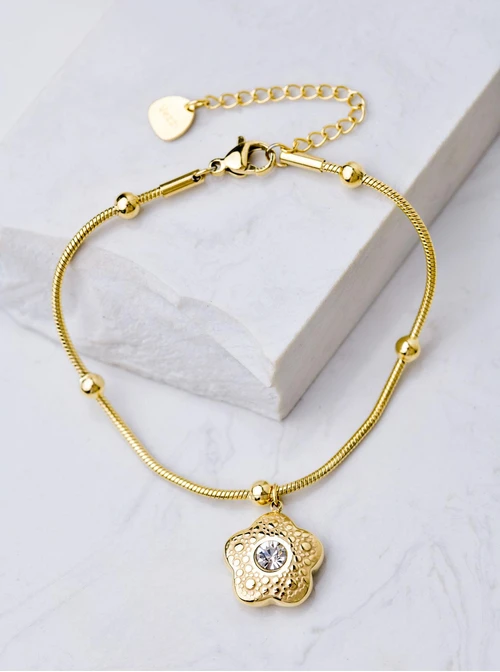 Bransoletka kwiatuszek z kryształkiem, złoty S106289Z00