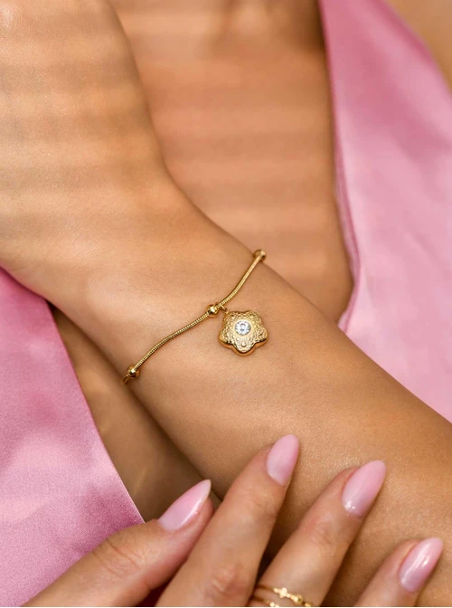 Bransoletka kwiatuszek z kryształkiem, złoty S106289Z00