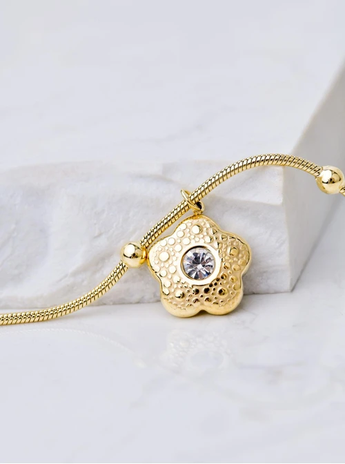 Bransoletka kwiatuszek z kryształkiem, złoty S106289Z00