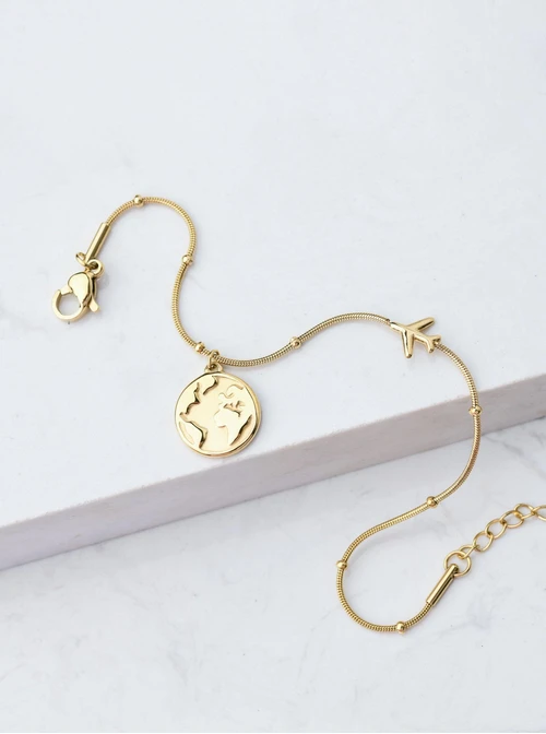 Bransoletka mapa świata, samolot, złoty S106158Z00