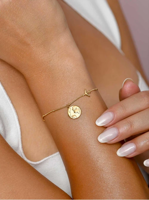 Bransoletka mapa świata, samolot, złoty S106158Z00