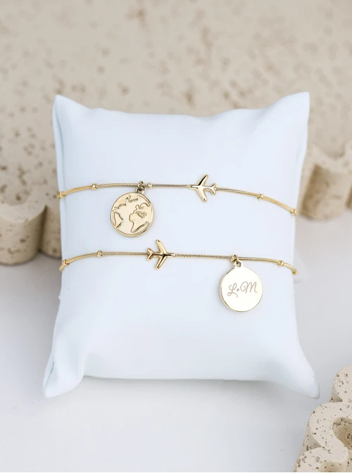 Bransoletka mapa świata, samolot, złoty S106158Z00