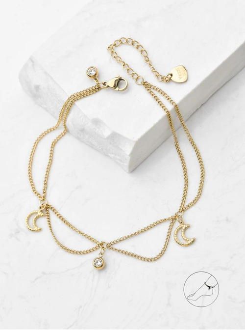 Bransoletka na kostkę, podwójna, księżyce, złoty S106938Z00