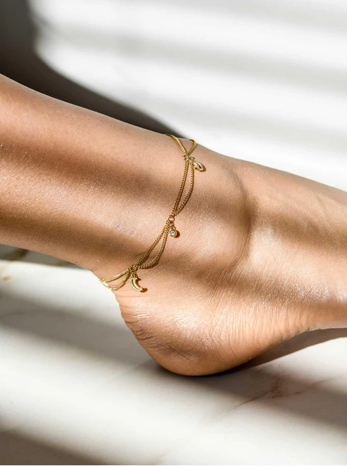 Bransoletka na kostkę, podwójna, księżyce, złoty S106938Z00