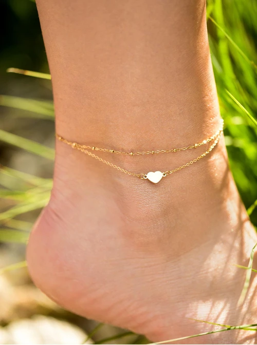 Bransoletka na kostkę, podwójna, serce, złoty S106945Z00