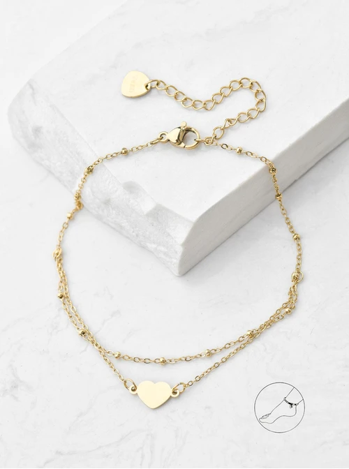 Bransoletka na kostkę, podwójna, serce, złoty S106945Z00