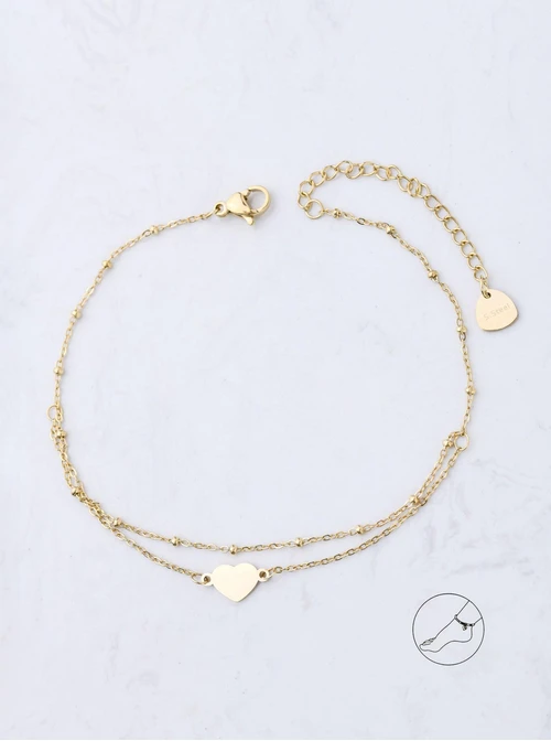 Bransoletka na kostkę, podwójna, serce, złoty S106945Z00