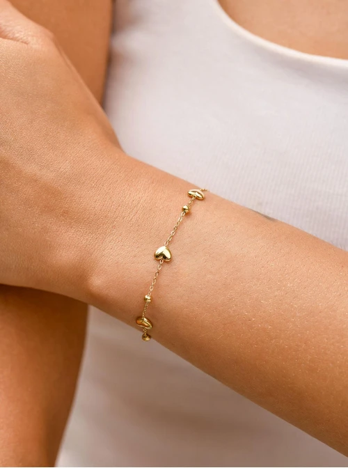 Bransoletka serduszka, kuleczki, złoty S105969Z00