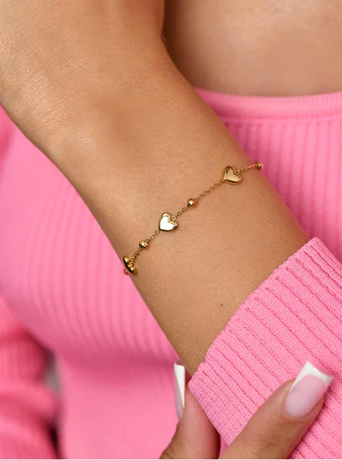 Bransoletka serduszka, kuleczki, złoty S105969Z00