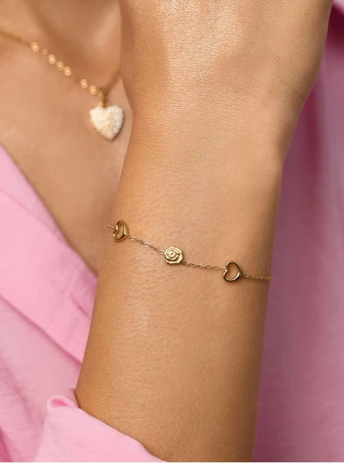 Bransoletka serduszka, róża, złoty S106006Z00