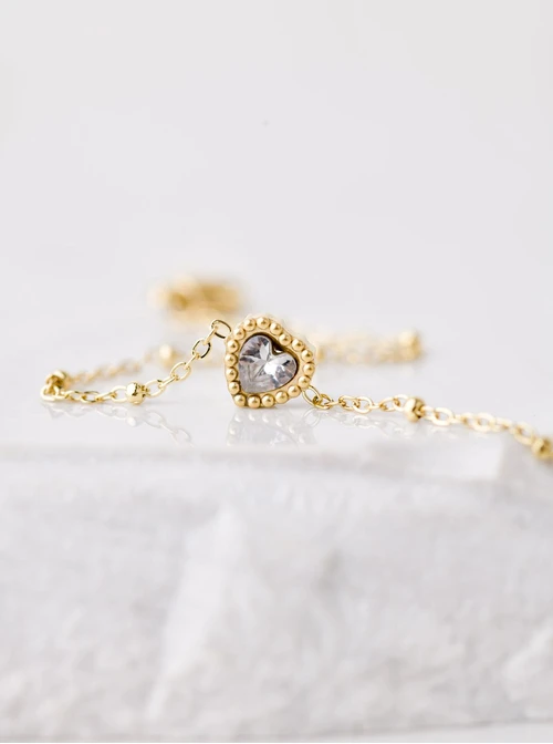 Bransoletka serduszko z kryształkiem, złoty S106086Z00