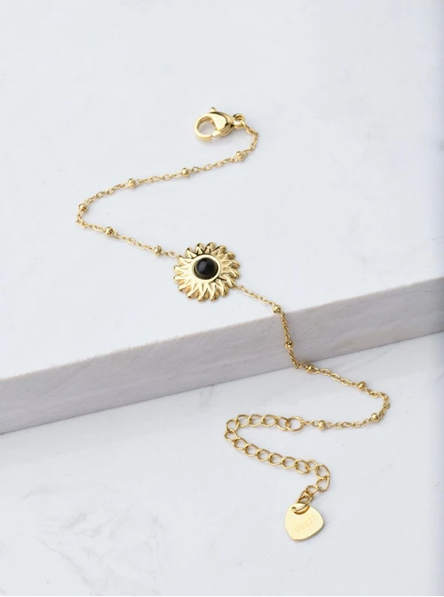 Bransoletka słońce, Obsydian, złoty S106064Z01