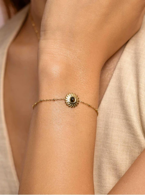 Bransoletka słońce, Obsydian, złoty S106064Z01