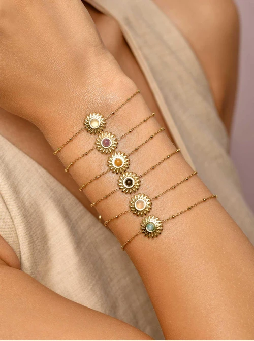 Bransoletka słońce, Obsydian, złoty S106064Z01