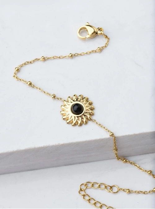 Bransoletka słońce, Obsydian, złoty S106064Z01