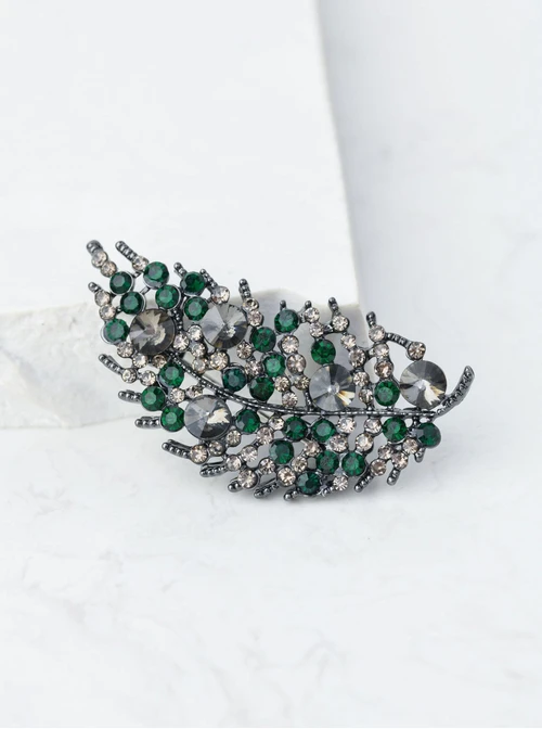 Broszka piórko, zielone kryształki B707233P00