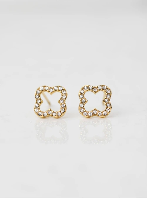 Kolczyki koniczynki z kryształkami, złoty S206221Z00