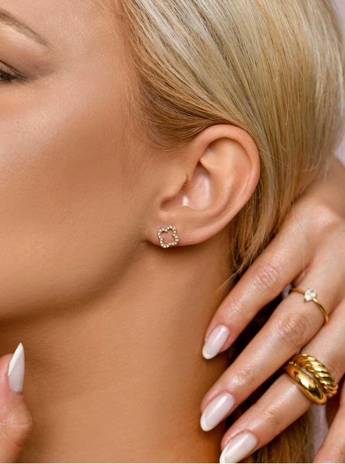 Kolczyki koniczynki z kryształkami, złoty S206221Z00