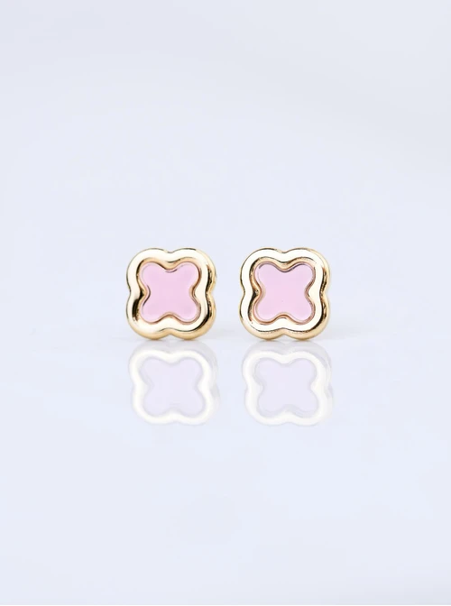 Kolczyki koniczynki z różową emalią, złoty S206035Z06