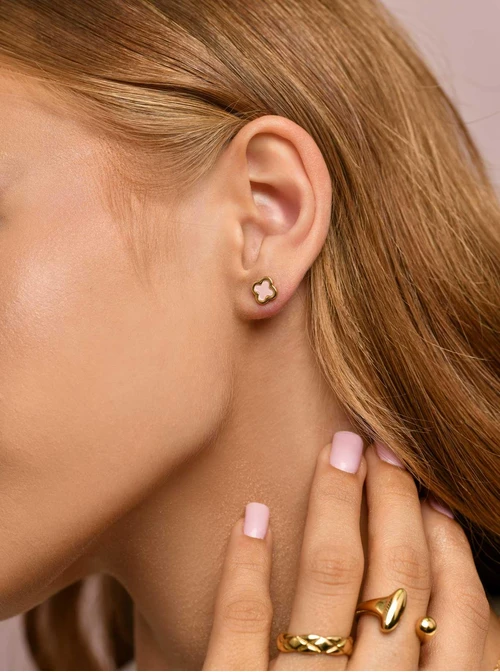 Kolczyki koniczynki z różową emalią, złoty S206035Z06