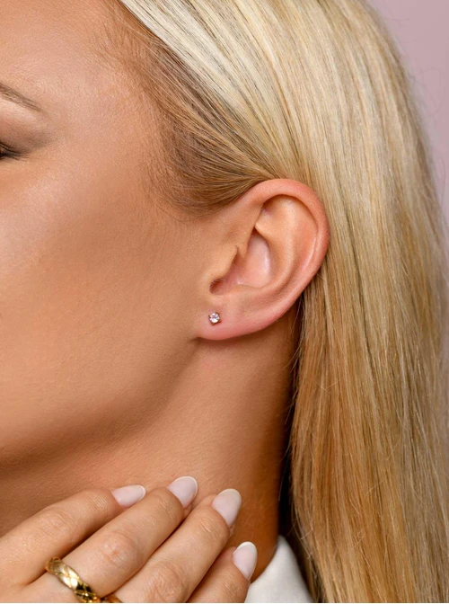 Kolczyki malutki, różowy kryształek,(0,3cm), złoty S206917Z06