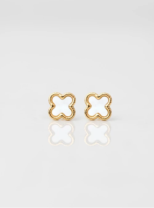 Kolczyki malutkie, białe koniczynki, złoty S206032Z02