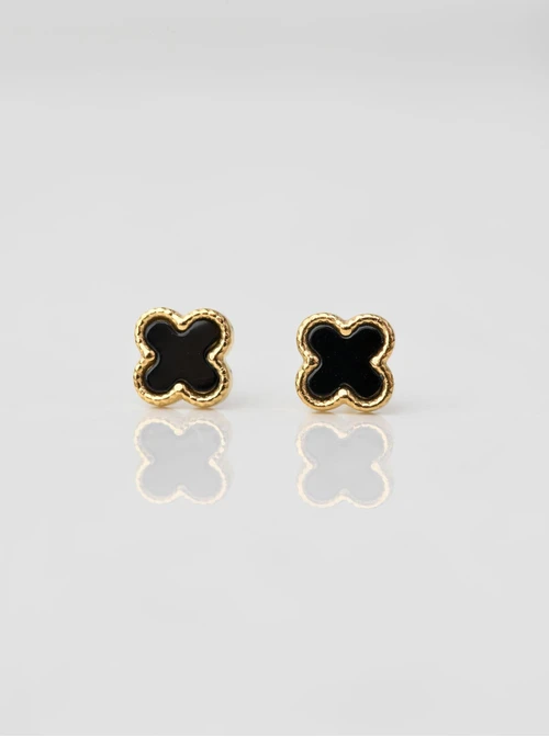 Kolczyki malutkie, czarne koniczynki, złoty S206032Z01