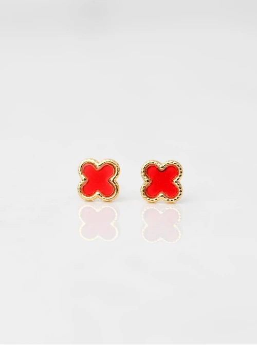 Kolczyki malutkie, czerwone koniczynki, złoty S206032Z03