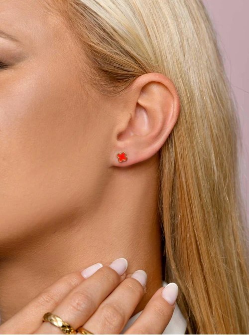 Kolczyki malutkie, czerwone koniczynki, złoty S206032Z03